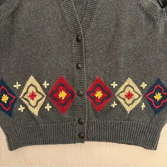 Lizsport Gray Knit Button Front Vest with Embroidered Diamond Pattern - Picture 3 of 5